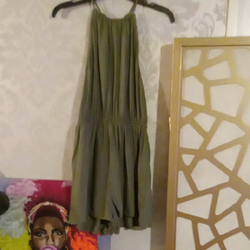 Divided Green Sleeveless Halter Jumpsuit Casual